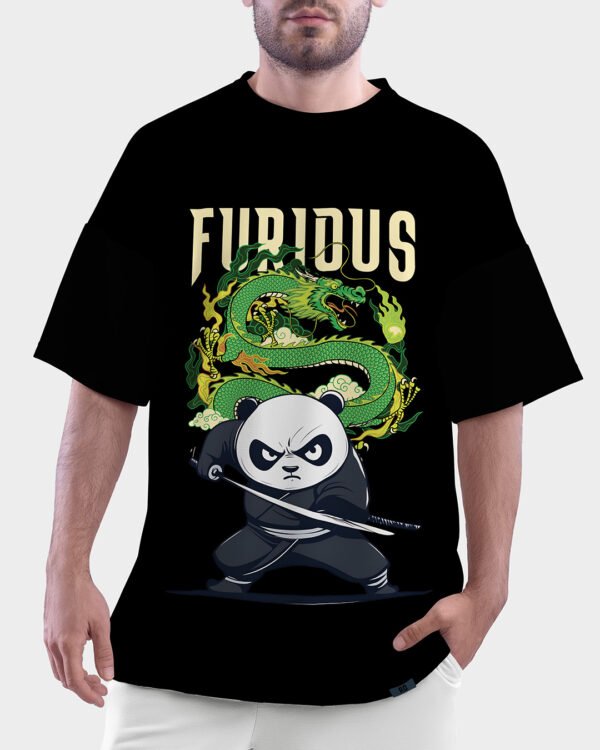 Dragon with Fighter Panda - Oversized Tshirt for Men